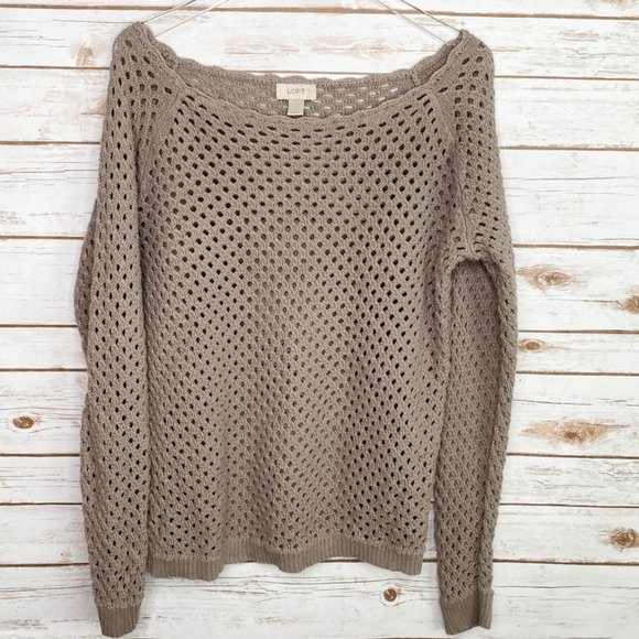 LOFT Sweaters - LOFT beige open knit cotton sweater large